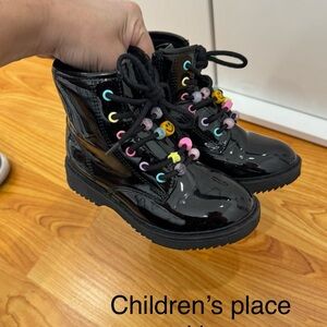 The Children's Place Glossy Black Kids Boots with Colorful Accents